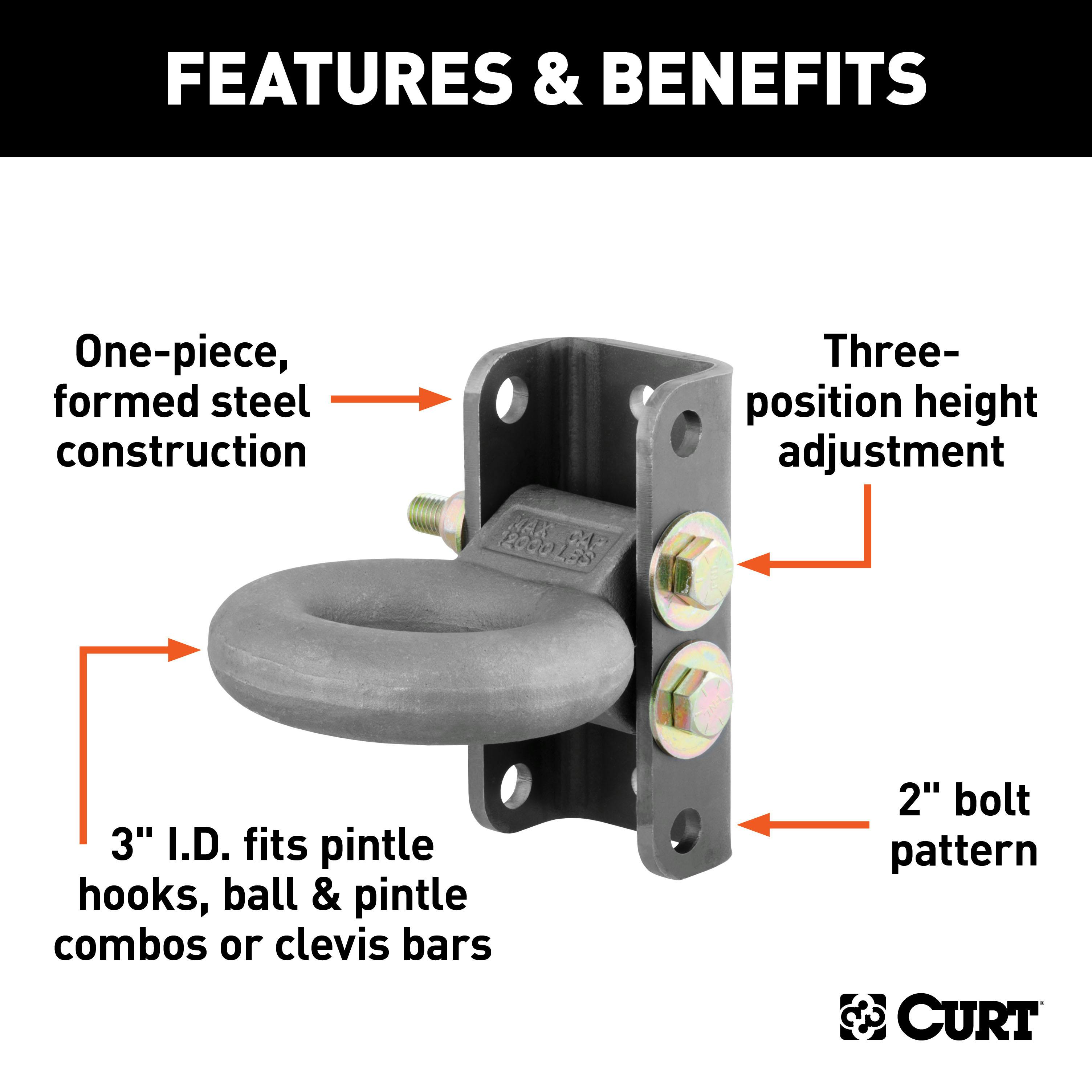 CURT 48630 Adjustable Lunette Ring 12 000 lbs. 3 Eye 7 1 2