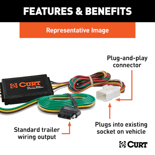 CURT 55323 T-Connector For Trailer Wiring - Plug & Play, No Cutting/Splicing, 4-Way Flat, Made In USA