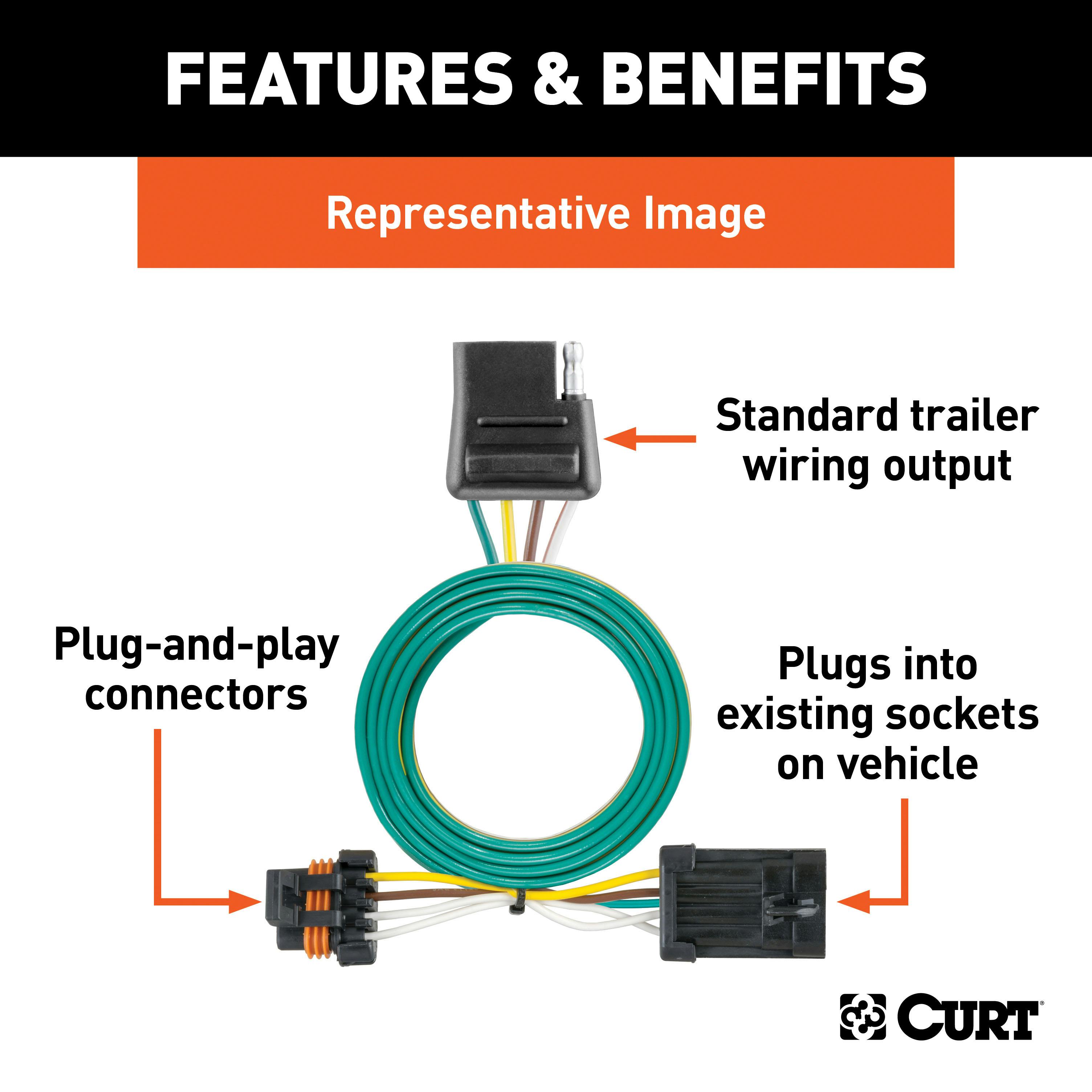 CURT 56172 Custom Wiring Harness, 4-Way Flat Output, Select Ford