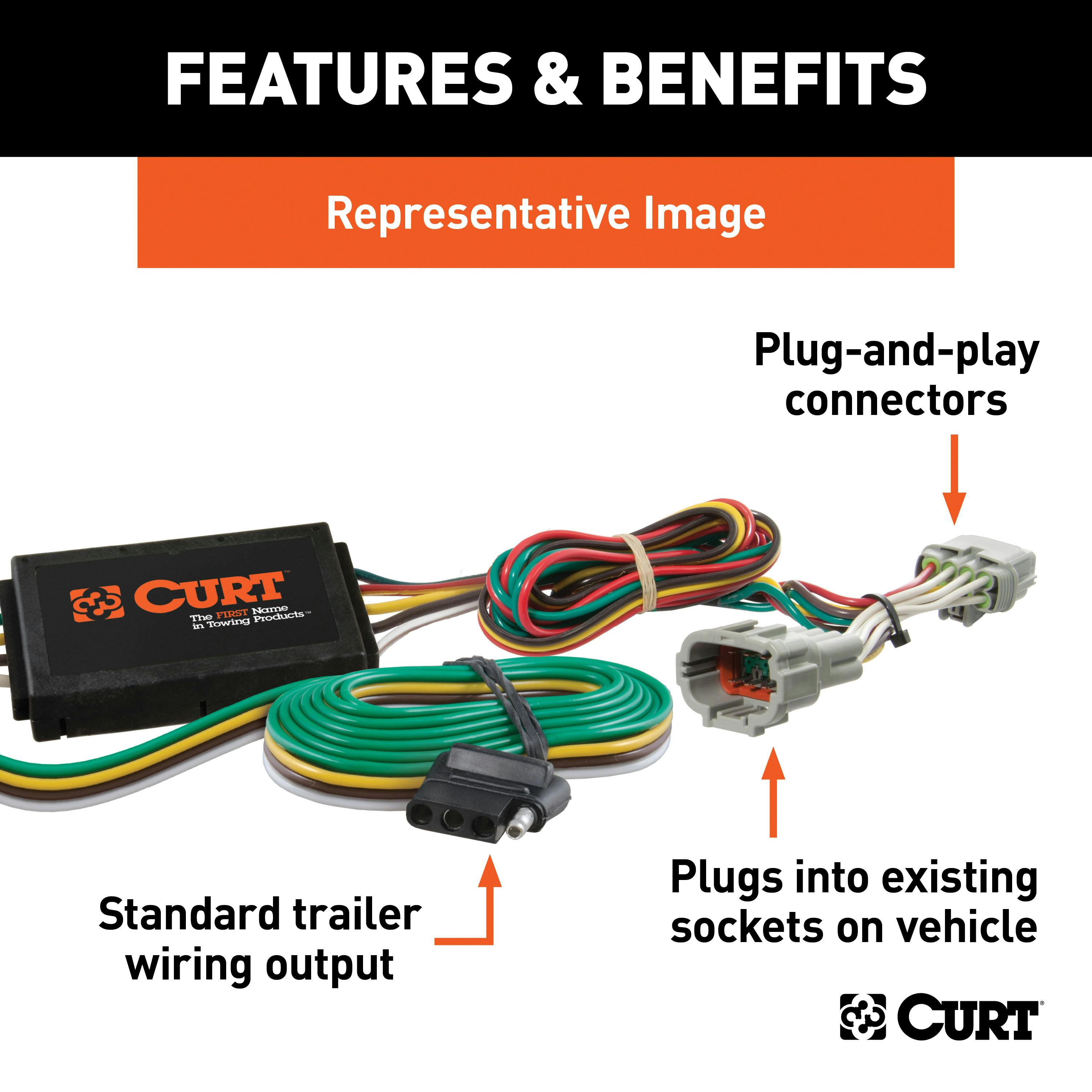 CURT 56230 Custom Wiring Harness, 4-Way Flat Output, Select Dodge
