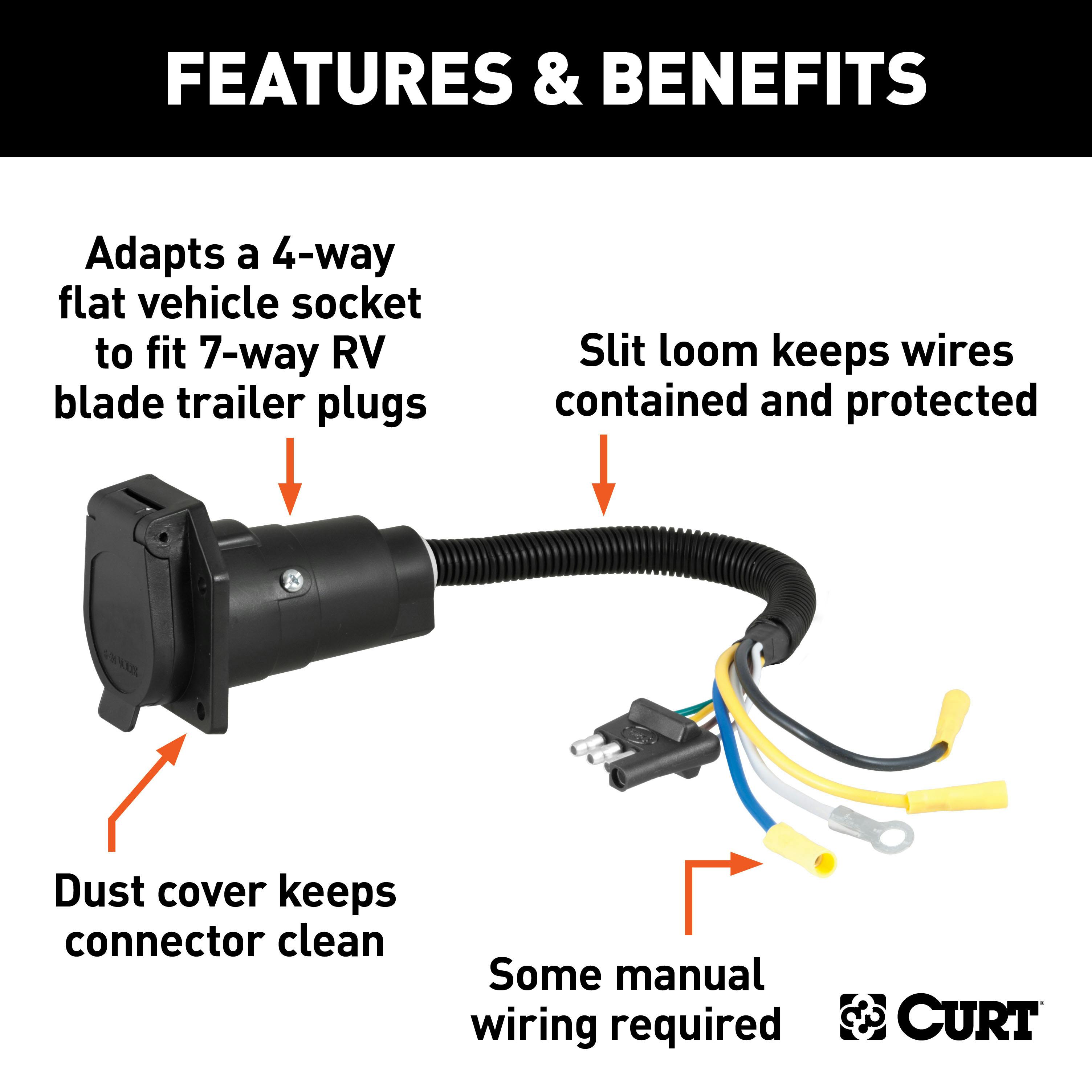 【b➕h】 CURT 57184 Electrical Adapter (4-Way Flat Vehicle to 7-Way