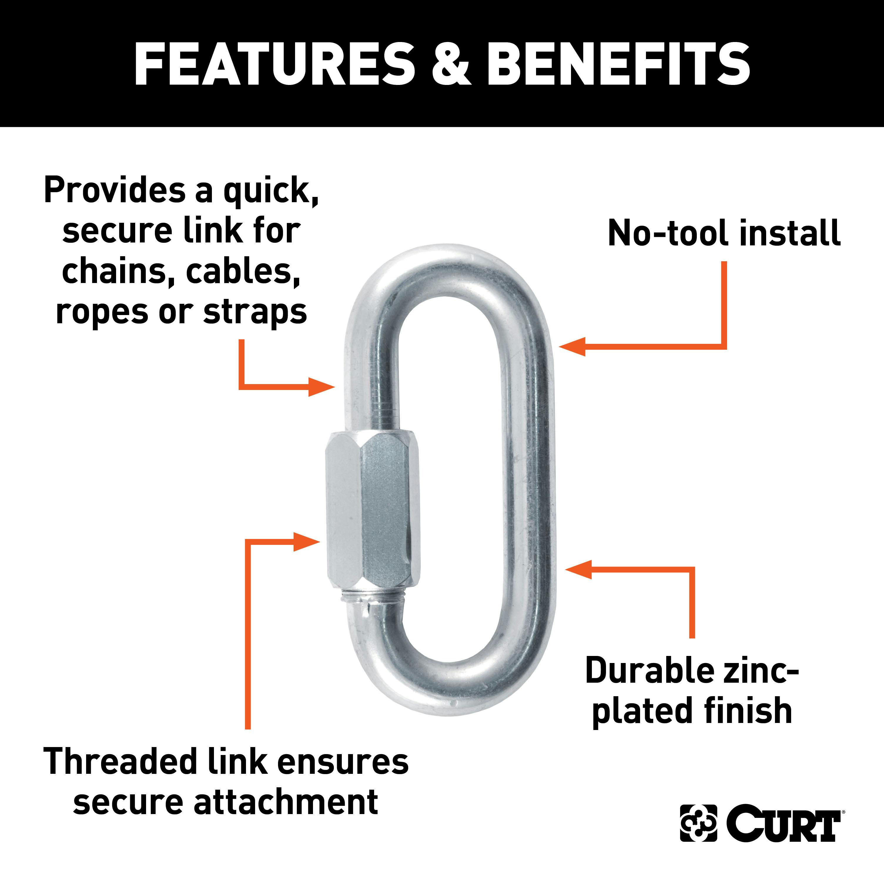 CURT 82932-1/2-Inch Chain Quick Link Work Load Limit 3,300 lbs
