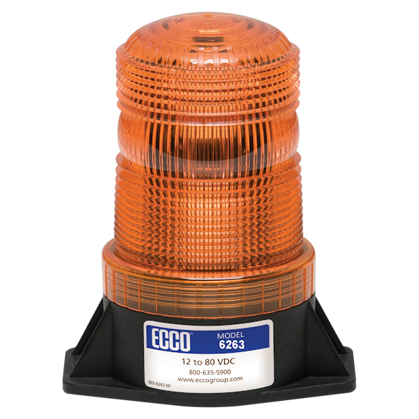 ECCO 6263A 6262 Series Medium-Profile LED Warning Beacon (2-Bolt Mount, Bottom Wire, Amber)