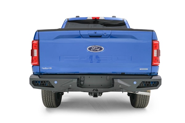 Fab Fours FF21-E5051-B Vengeance Rear Bumper w/ Pre-drilled sensor holes; Bare metal.