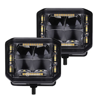 Go Rhino 750700322SCS Blackout Combo Series Lights - Pair of 4x3 Cube Sideline LEDSpot Lights W/ Amber