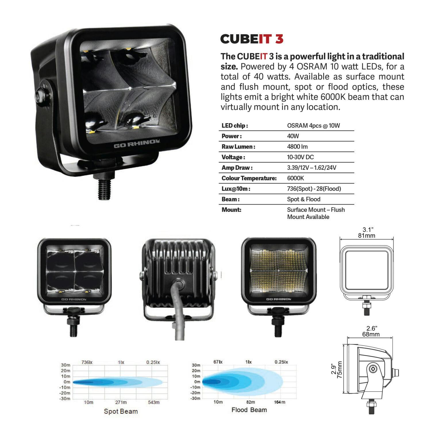 Go Rhino 750400321SCS Blackout Series - CUBEIT 3x3 LED Cube Spot