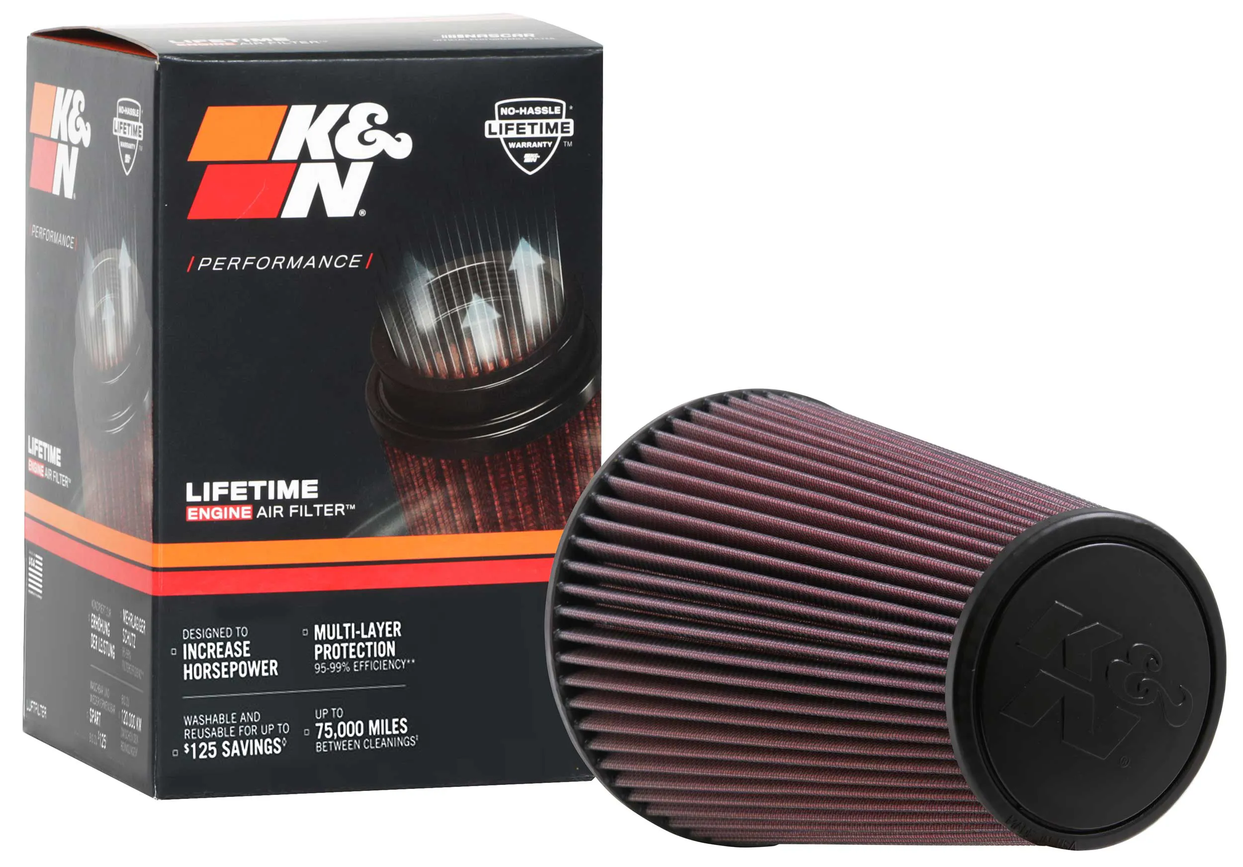 thumbnail image 2 of K&N RE-0870 Round Tapered Clamp-On Air Filter – High Performance, 6" Base, 4" Flange, Red 2 of 5