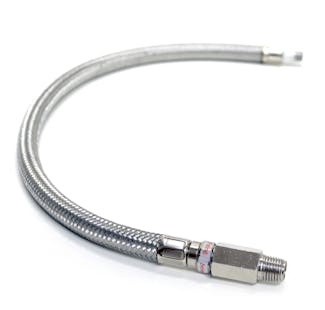Kleinn Automotive Air Horns 30102 Steel braided 18in. leader hose with check valve-1/8in. M NPT in; 1/4in. M NPT o