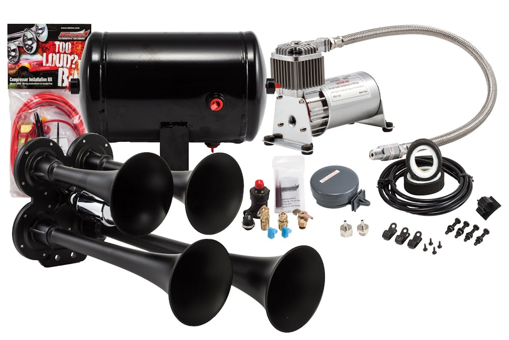 Kleinn Automotive Air Horns HK4-1 Pro Blaster™ Quad Air Horn Kit w/130 PSI  Sealed Air Compressor/1.0 gal tank