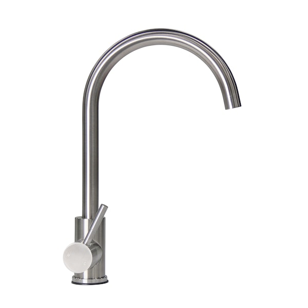 Lippert Components 719324 Stainless Steel Curved Gooseneck Faucet; Single Hole (Retail Box)