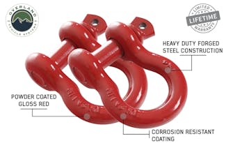 Overland Vehicle Systems 19010204 Recovery Shackle 3/4 4.75 Ton Red - Sold In Pairs