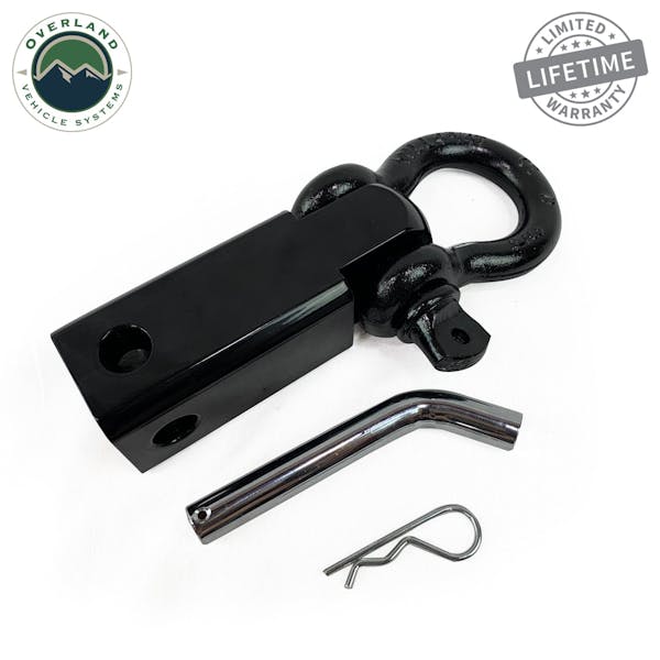 Overland Vehicle Systems 19109901 Receiver Mount Recovery Shackle 3/4 4.75 Ton With Dual Hole Black & Pin & Clip