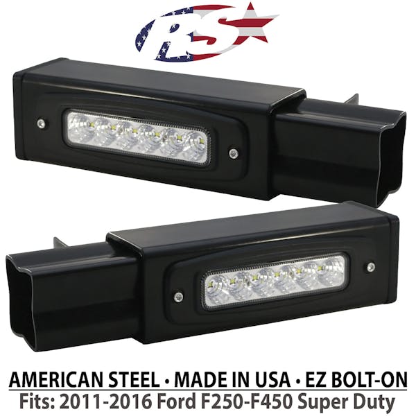 Race Sport Lighting FHDHB1116SL Hitch Bar Reverse 7in LED Flood Light HD Bolt-On Chrome Kit-Single End Light Cap