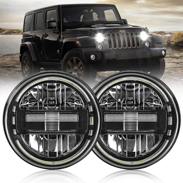 Race Sport Lighting JJKDKK7 7in Jeep Wrangler JK LED headlight Diamond Series Cree Dual Beam Optical Pair