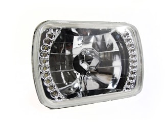 Race Sport Lighting RS4X6SH4LED-W 4x6 Diamond Cut H4 Conversion lens with Recessed LED HALO -White each