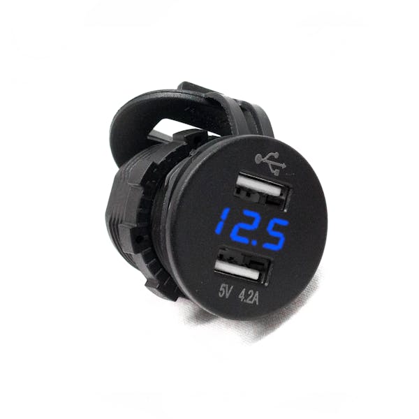 Race Sport Lighting RS507971B Dual port USB socket with voltmeter in Blue LED