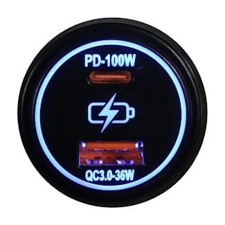Race Sport Lighting RS51927B Round Socket Auxiliary Charging Port with C-Type PD 100W + A-Type USB3.0 36W