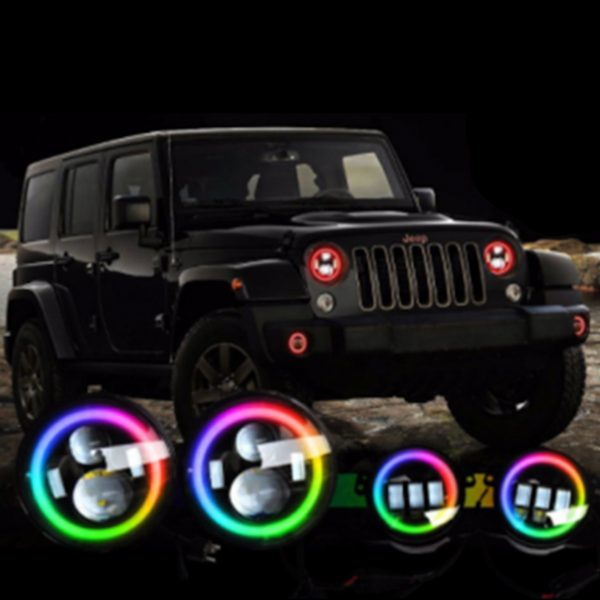 Race Sport Lighting RS9COMBOKIT 9 inch LED RGBW Headlights & Fog Light Combo Kit
