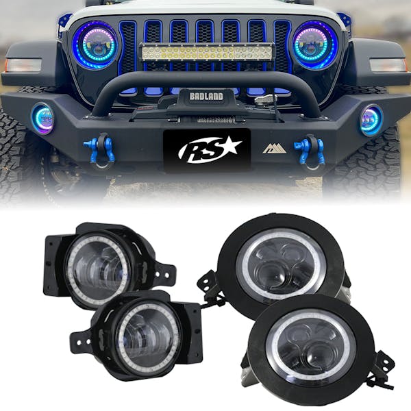 Race Sport Lighting RS9JL4-C 9in Headlight and 4in Foglight ColorSMART Combo Complete RGB Multi-Color kit