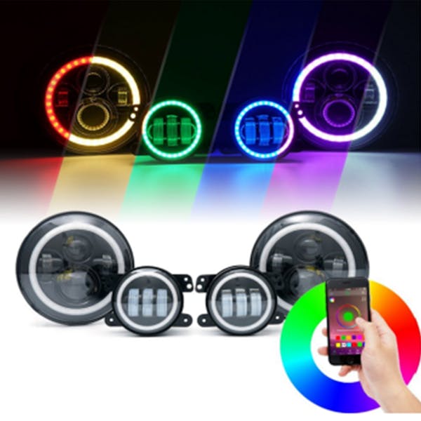 Race Sport Lighting RS9JL4 9in Headlight and 4 inch Foglight ColorSMART Combo Complete RGB Multi-Color kit