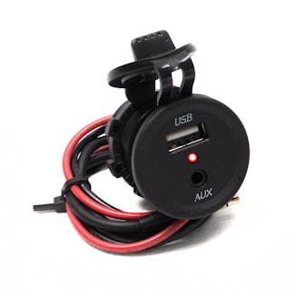 Race Sport Lighting RS50892 2-Port Rocker Panel size (1) USB Power port and (1) 3.5mm AUX input