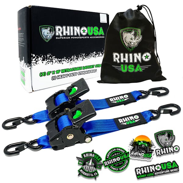 Rhino USA TD-RSRE2X10-BLU Rhino USA Retractable Ratchet Straps (2Pk 2Inx10Ft) Blue