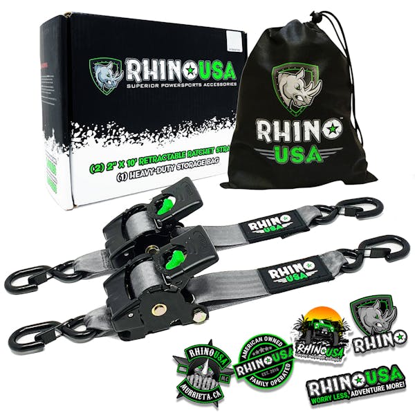 Rhino USA TD-RSRE2X10-GRY Rhino USA Retractable Ratchet Straps (2Pk 2Inx10Ft) Gray