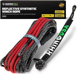 Rhino USA RG-SRWIN3894-BLK Rhino USA Reflective Synthetic Winch Rope 3/8" X 94' - Black