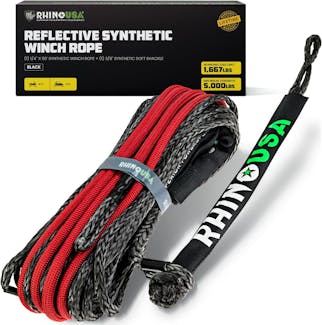Rhino USA RG-SRWIN1450-BLK Rhino USA Reflective Synthetic Winch Rope 1/4" X 50' - Black