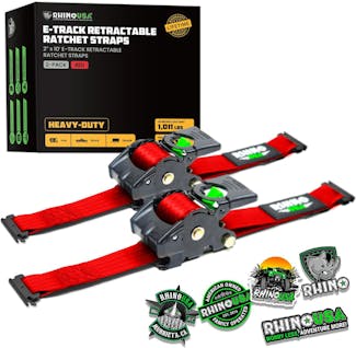 Rhino USA TD-RSRE2X10-ETRK-RED Rhino USA Retractable E-Track Ratchet Straps (2 Pack, 2Inx10Ft) (Red)