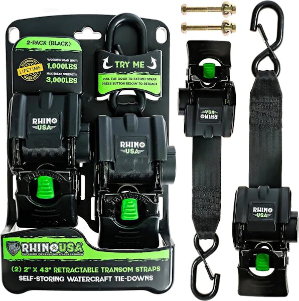 Rhino USA TD-MSTR2X43-BLK Rhino USA Retractable Transom Straps (2 Pack-Black)