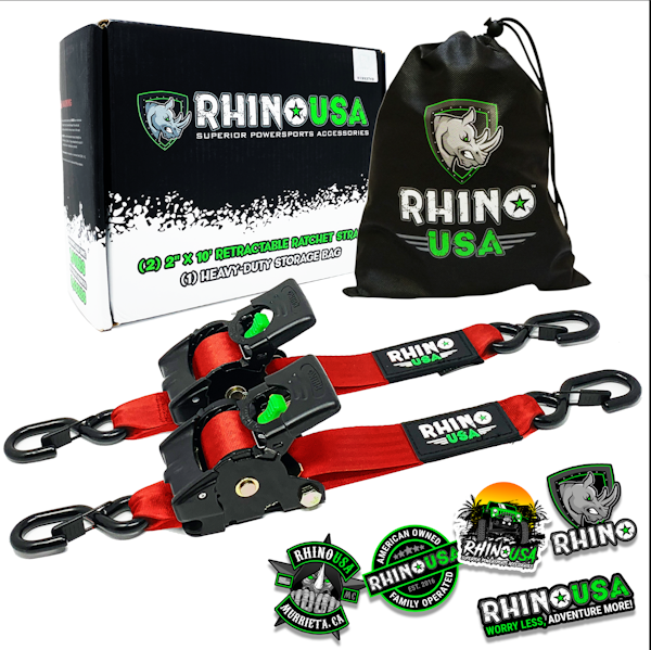 Rhino USA TD-RSRE2X10-RED-R Rhino USA Retractable Ratchet Straps (2Pk 2Inx10Ft) (Red)