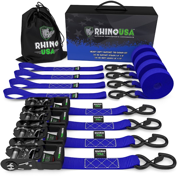 Rhino USA TD-GC1.6X15-BLU 1.6" X 15' Rhino USA Heavy Duty Ratchet Tie-Down 4-Pack Blue