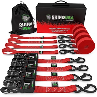 Rhino USA TD-GC1.6X15-RED 1.6" X 15' Rhino USA Heavy Duty Ratchet Tie-Down 4-Pack Red