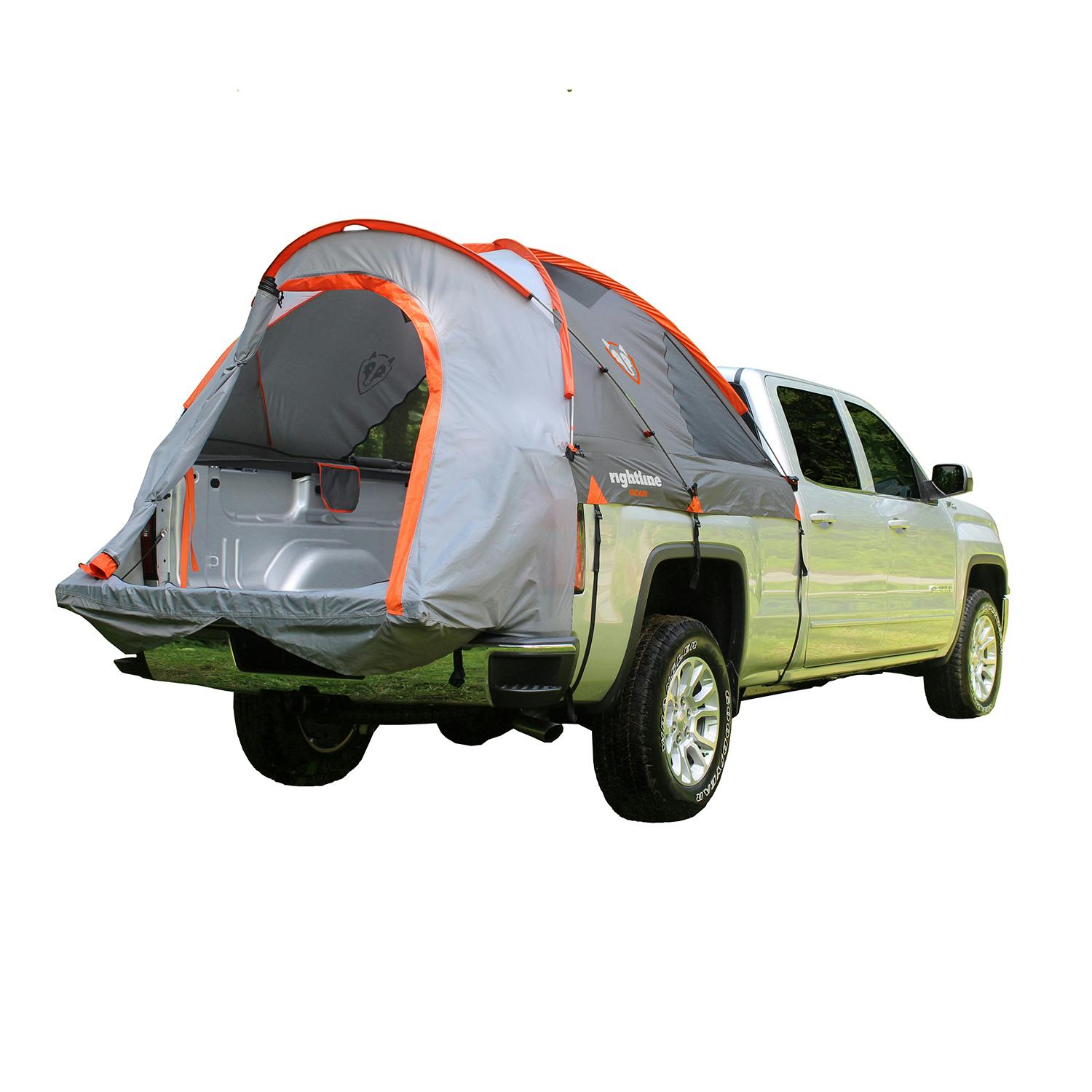 Truck bed shop tent with toolbox