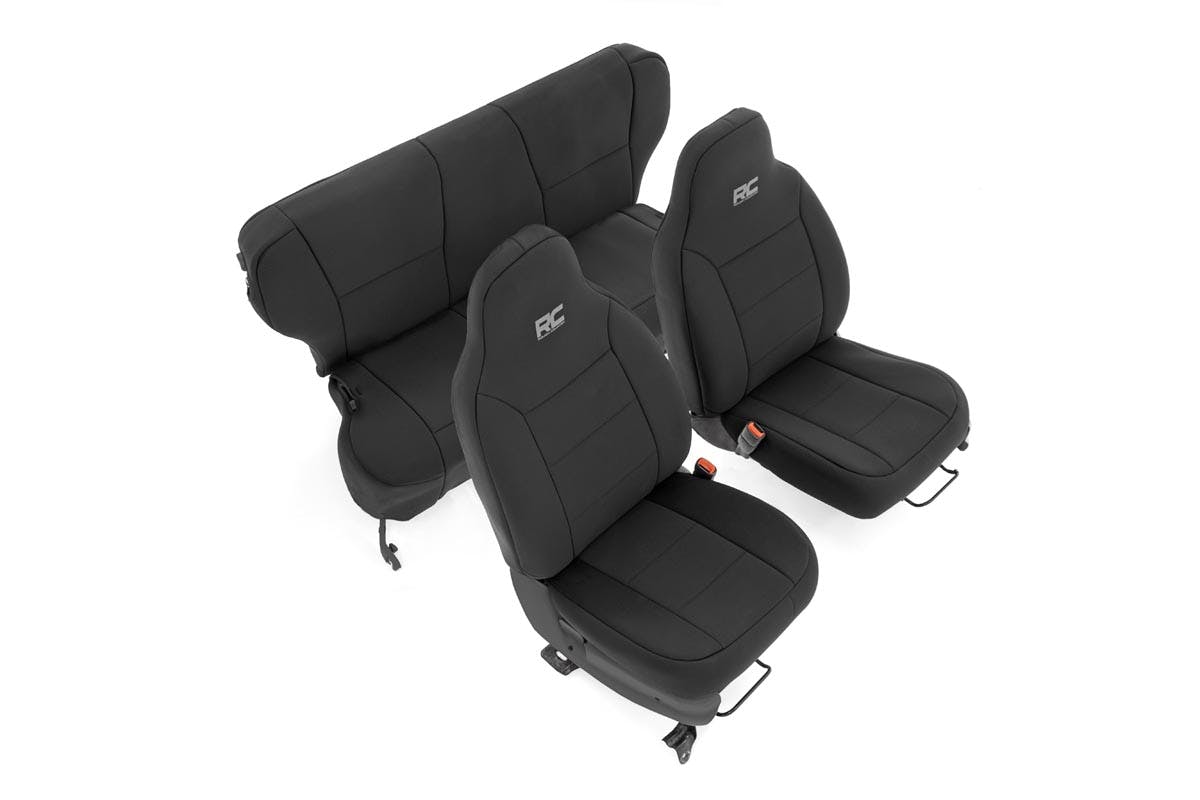 Rough Country 91022 Jeep Neoprene Seat Cover Set Black 97 01 XJ w Non Detachable Headrest