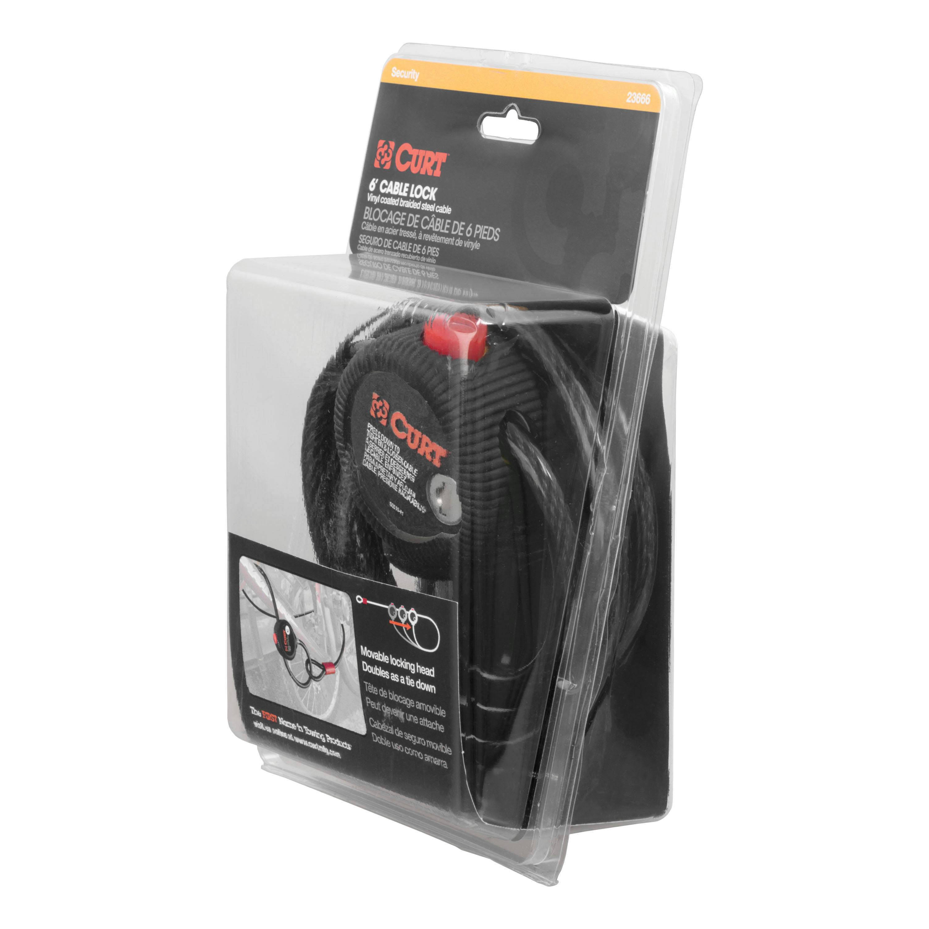 CURT 23666 Multi-Use Cable Lock (6' x 3/8 Cable, Vinyl-Coated