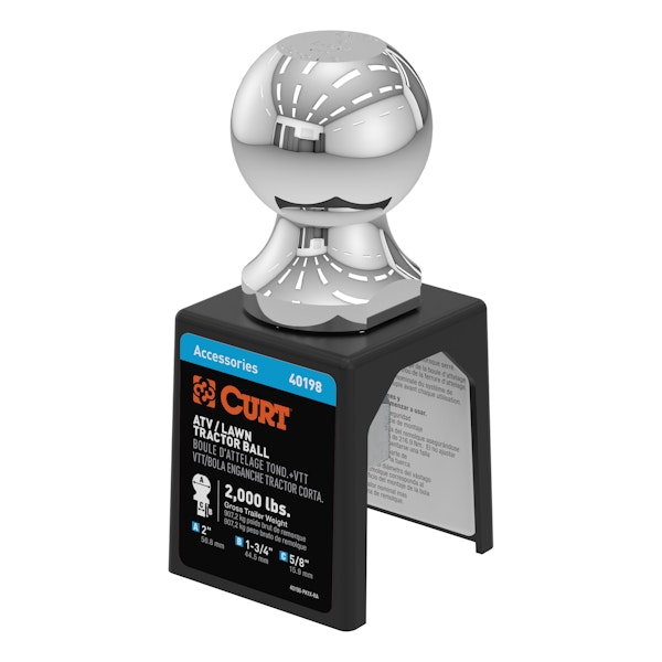 CURT 40198 2" ATV Tow Ball - Lawn Tractor Hitch Ball (2,000 lbs., Chrome, Packaged)