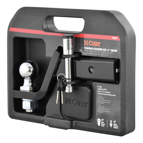 CURT 45554 Towing Starter Kit with 2 Ball (2 Shank, 7,500 lbs, 4 Drop)