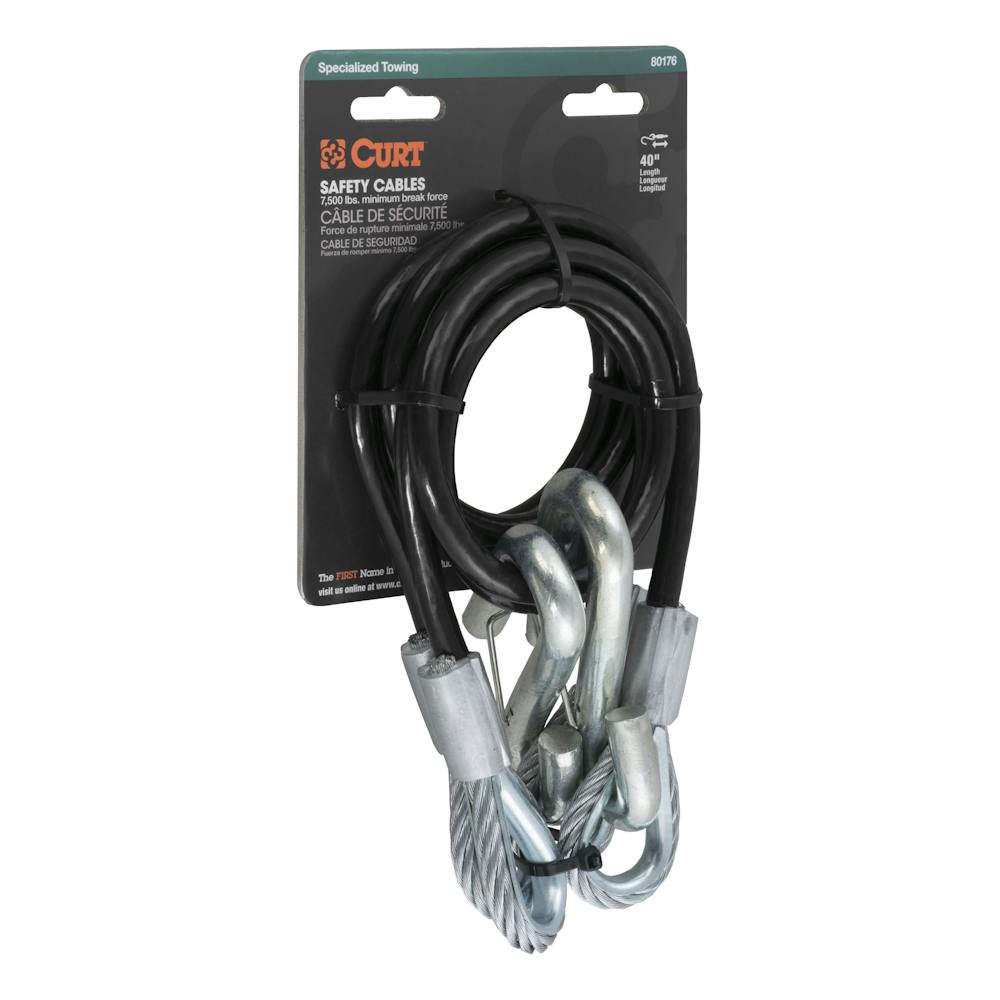 CURT 80176 44 Safety Cables with 2 Snap Hooks (7,500 lbs, Vinyl-Coated,  2-Pack)