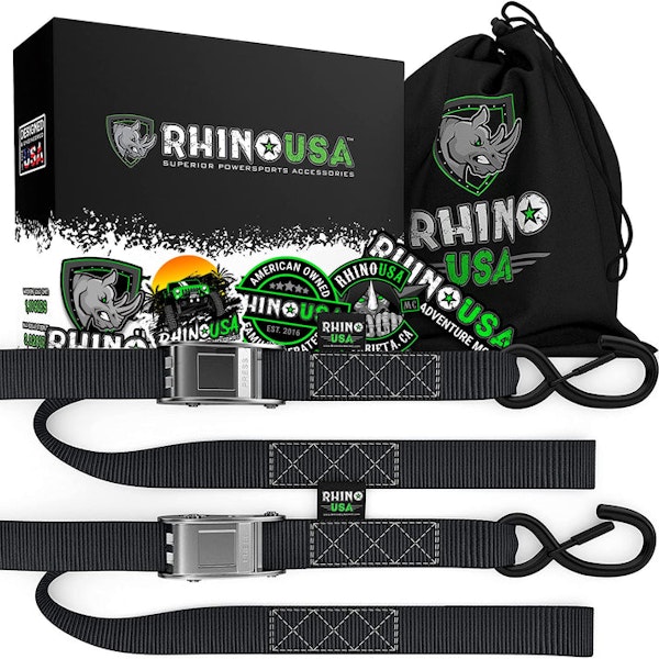 Rhino USA RNO-CAMSOFT-RED Rhino USA 1.5" X 8' Cambuckle Motorcycle Tiedown Straps 2-Pack (Red)