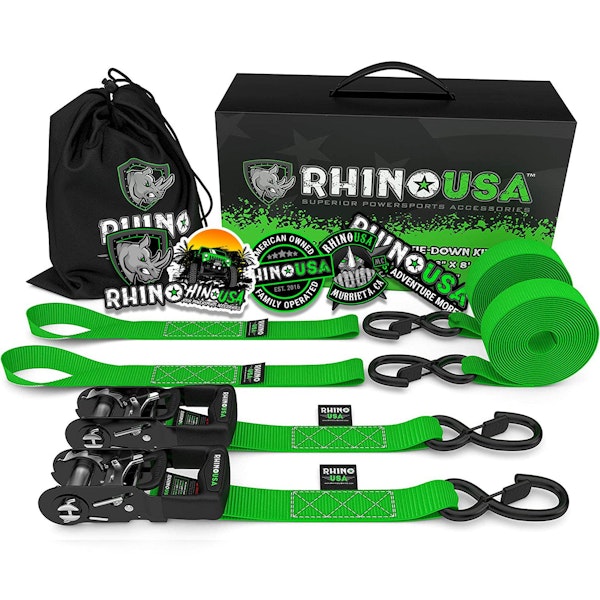 Rhino USA HDKIT-2PK-GRN 1.6" X 8' Rhino USA Heavy Duty Ratchet Tie-Downs 2-Pack (Green)