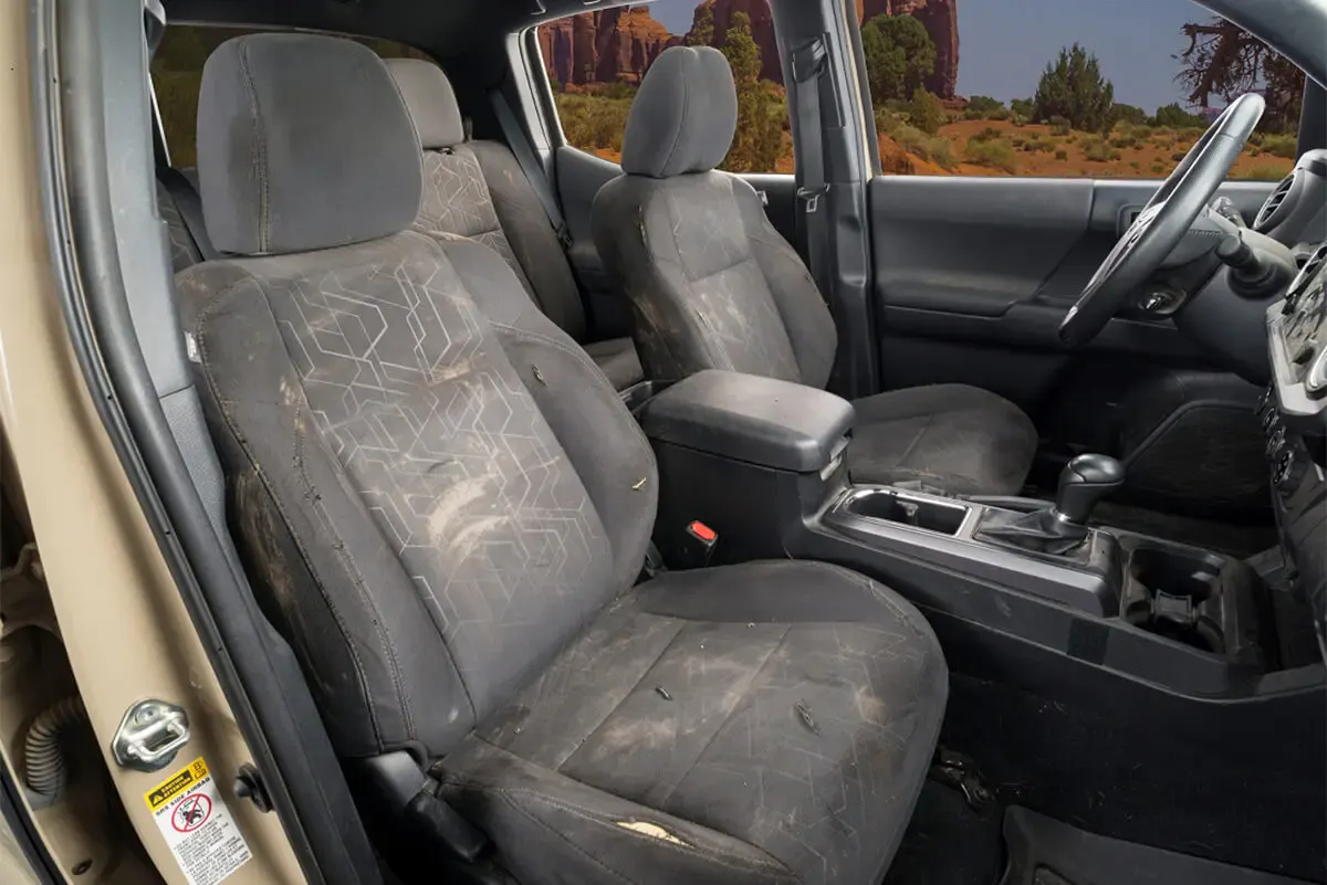 Toyota Tacoma interior before Katzkin leather installation