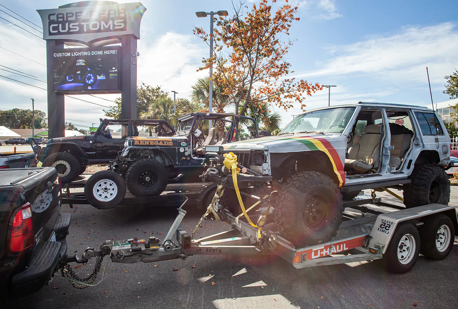 Cape Fear Customs Jeeps lined up on the Uwharrie trail