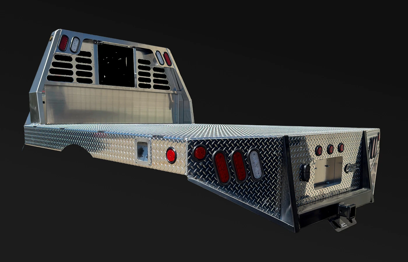 Flatbed truck bed with open deck hauling surface