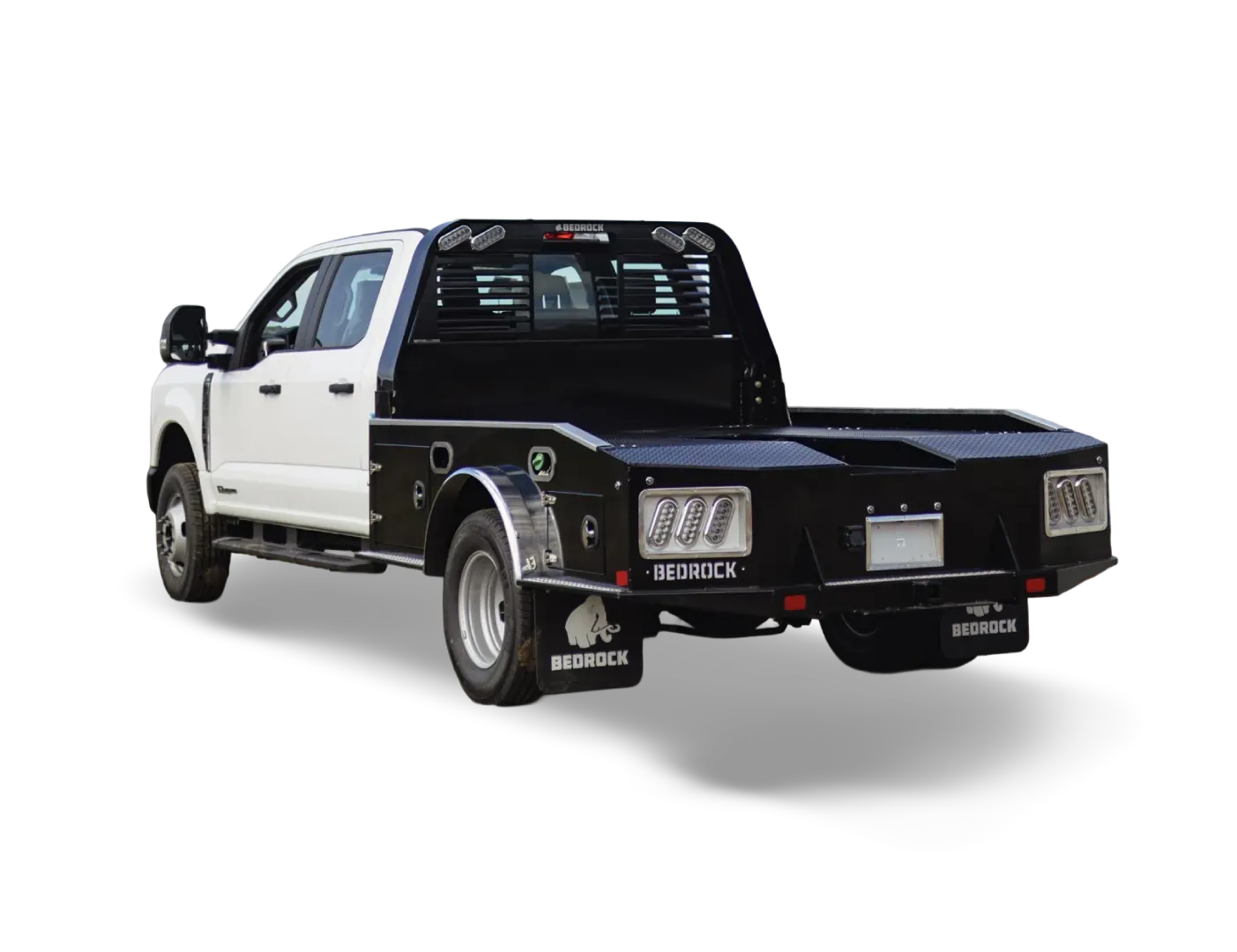 Bedrock flatbed on a Ford crew-cab chassis