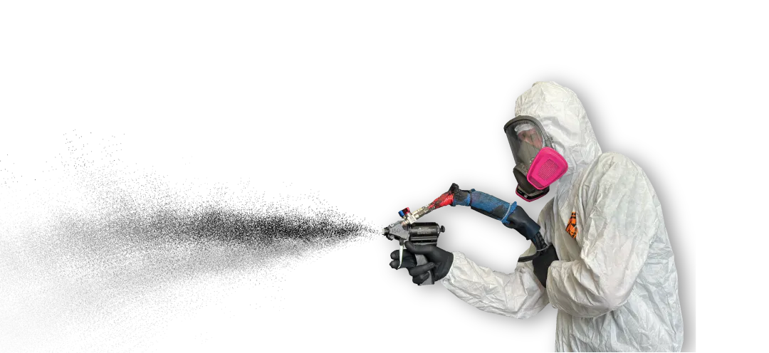Spray-in bedliner being applied in the booth