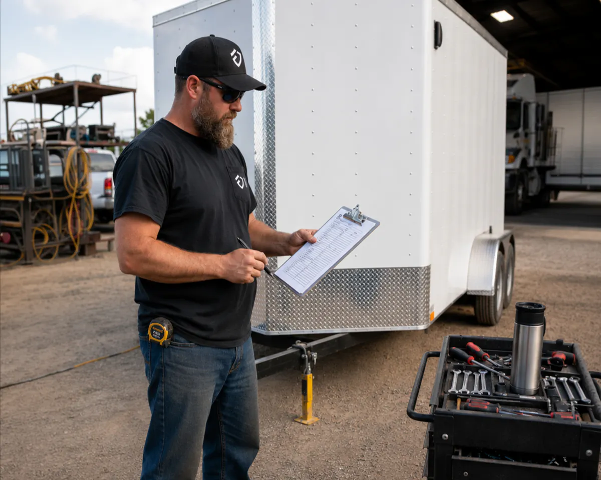 Fleet Upfitters foreman reviewing a trailer upfit work order