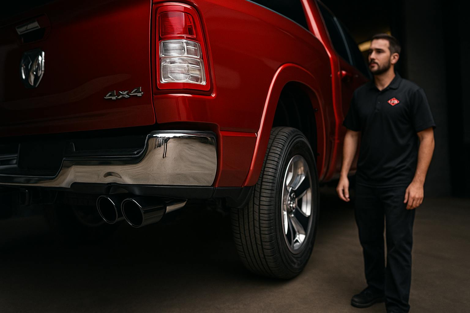 Finished dual exhaust tips and rear stance example 3