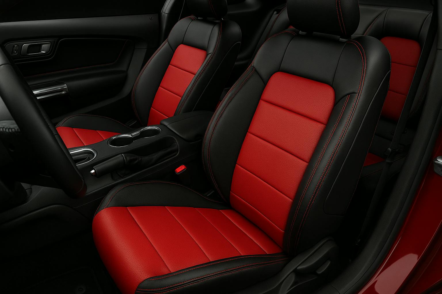 Close-up of premium leather seat with contrast stitching
